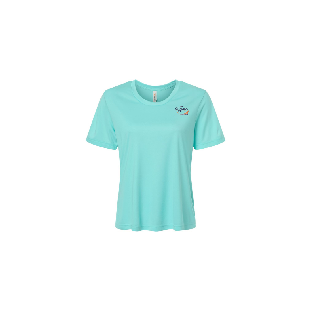 Diving Redfish – Women's Short Sleeve in Sea Glass - front logo view