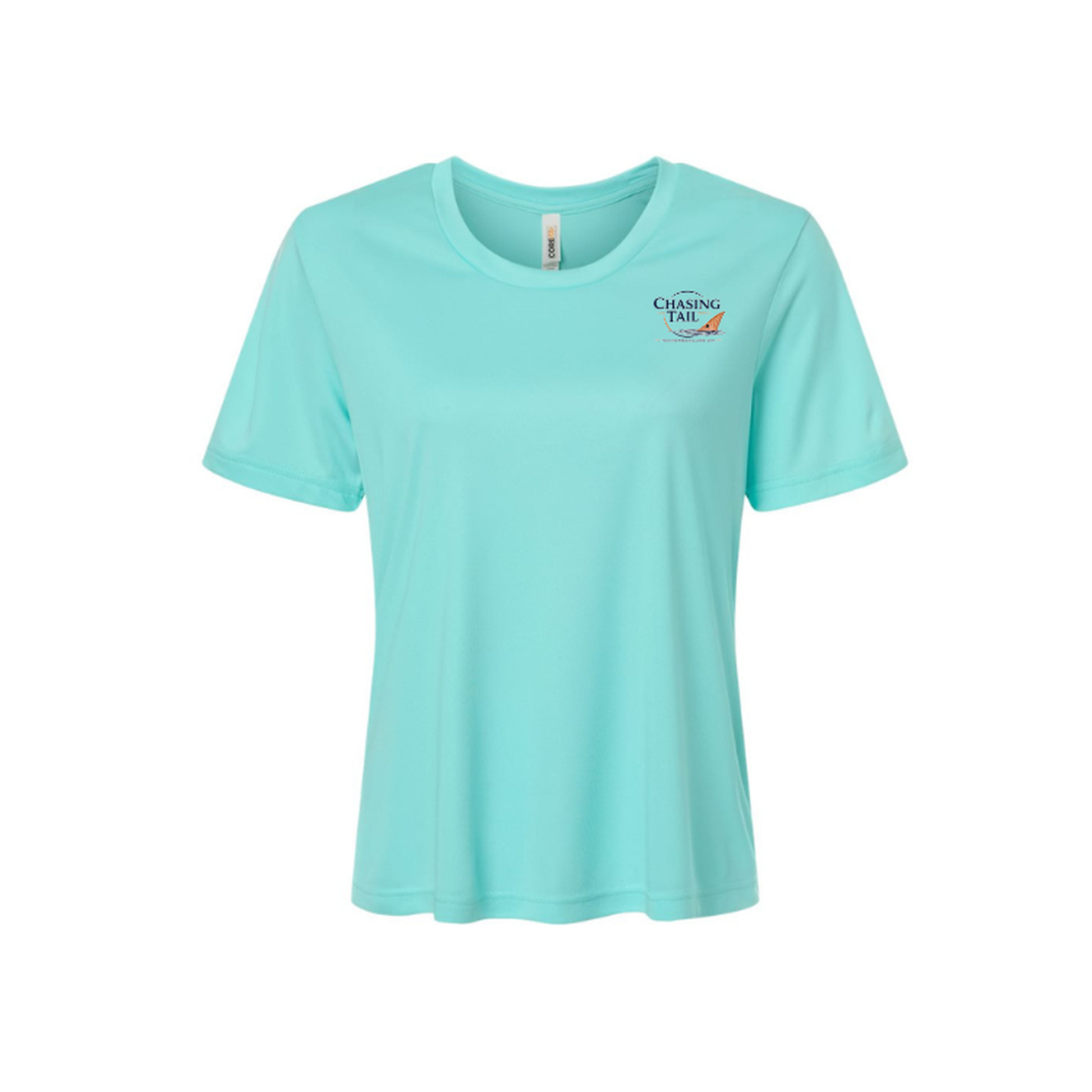 Diving Redfish – Women's Short Sleeve in Sea Glass - front logo view