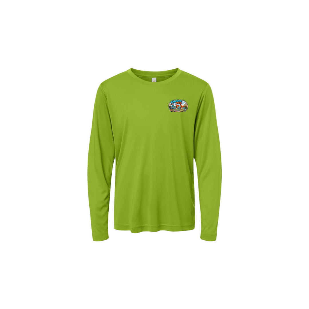 Dad and Son – Youth Long Sleeve in Acid Green - front logo view