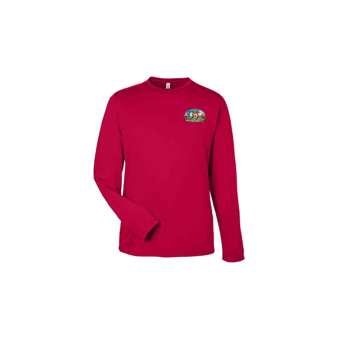 Dad and Son – Youth Long Sleeve in Classic Red - front logo view
