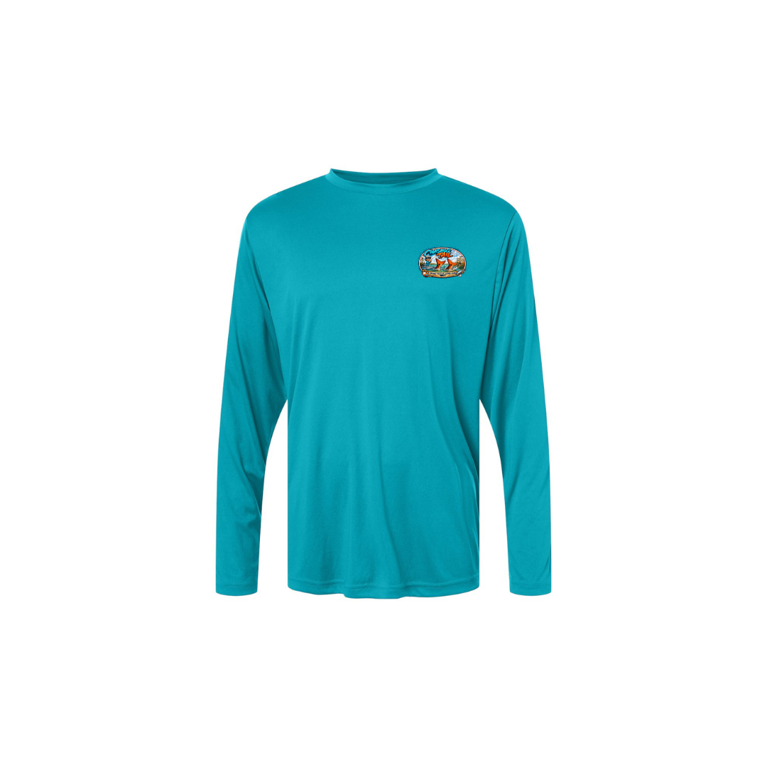 Dad and Son – Youth Long Sleeve in Clear Teal - front logo view