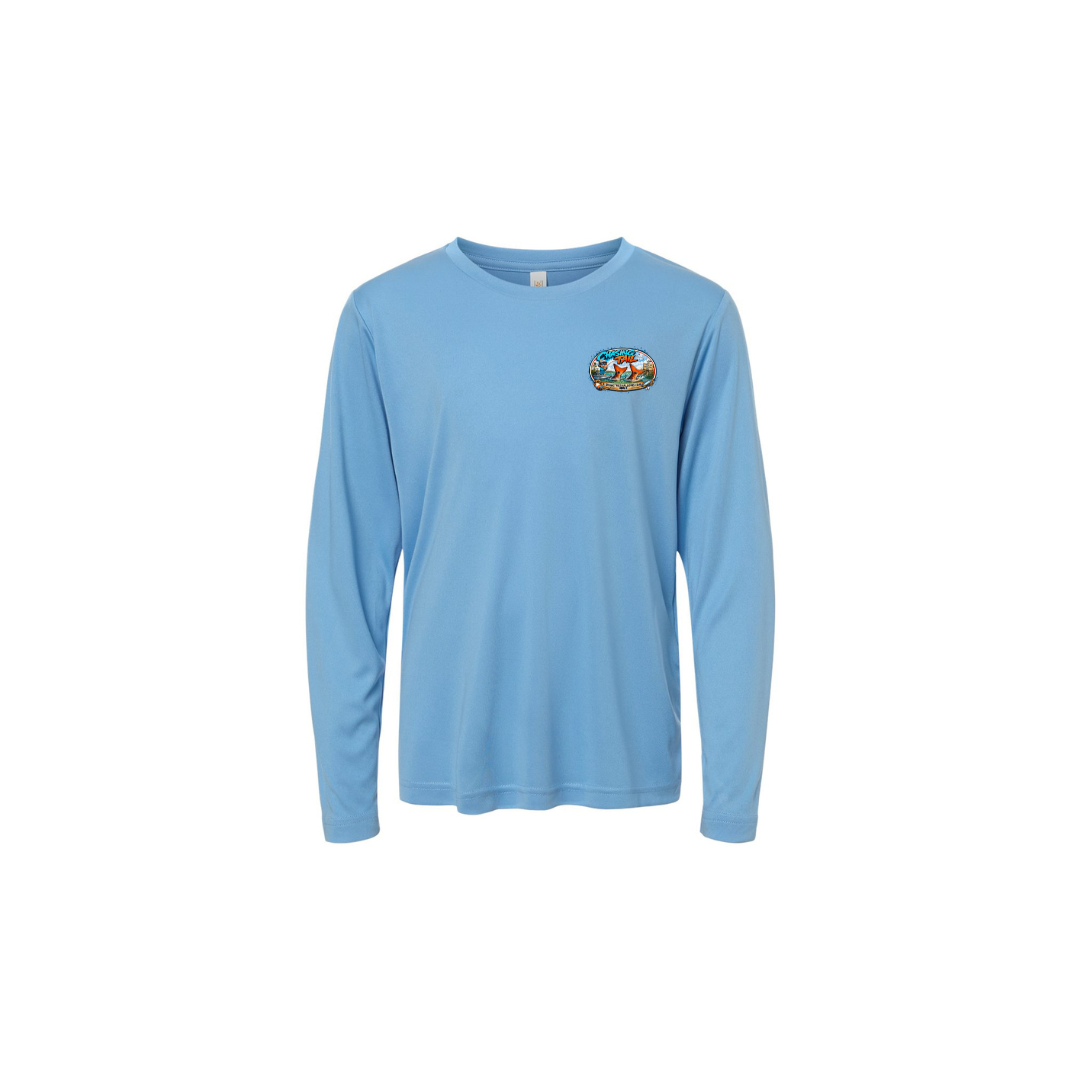 Dad and Son – Youth Long Sleeve in Columbia Blue - front logo view