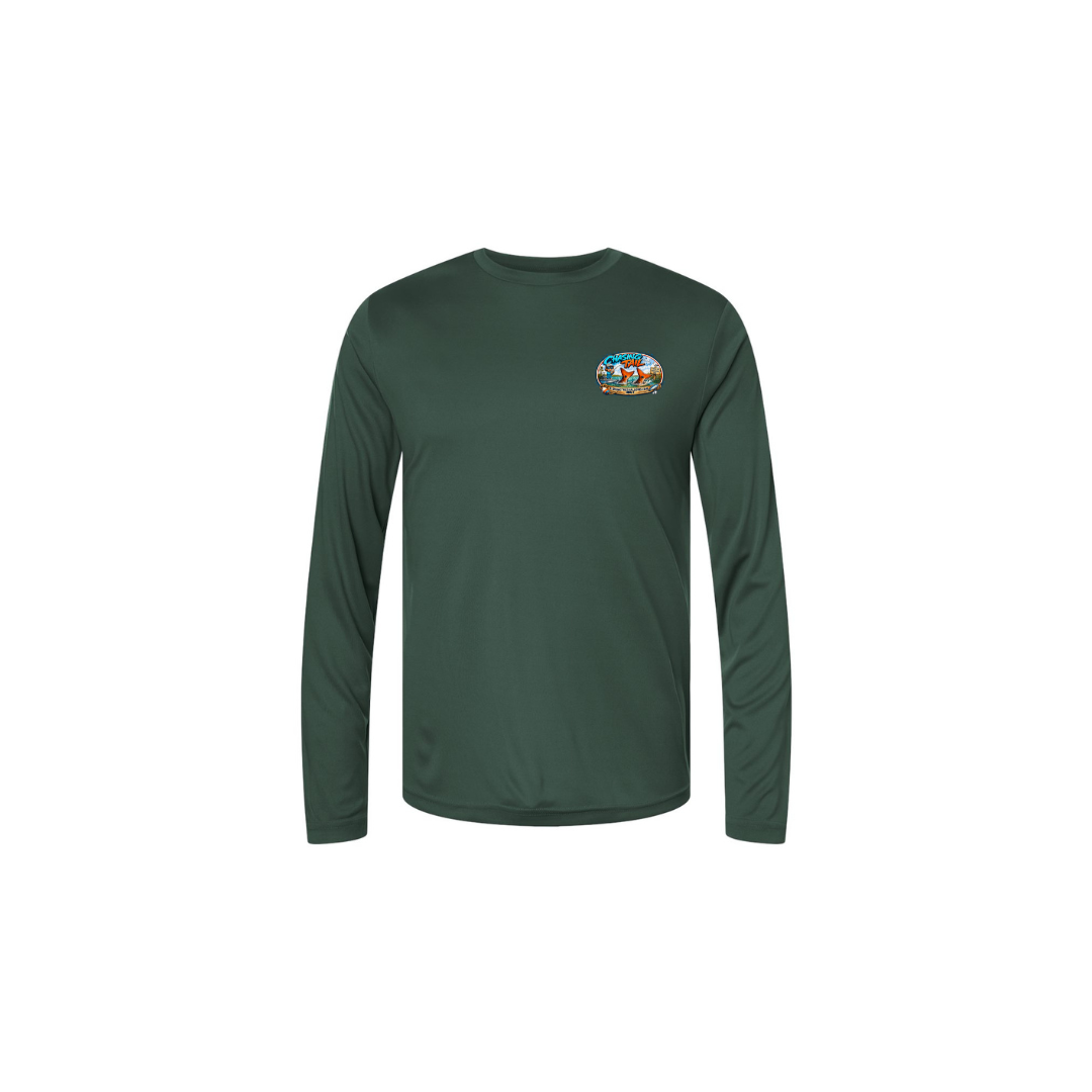 Dad and Son – Youth Long Sleeve in Forest - front logo view