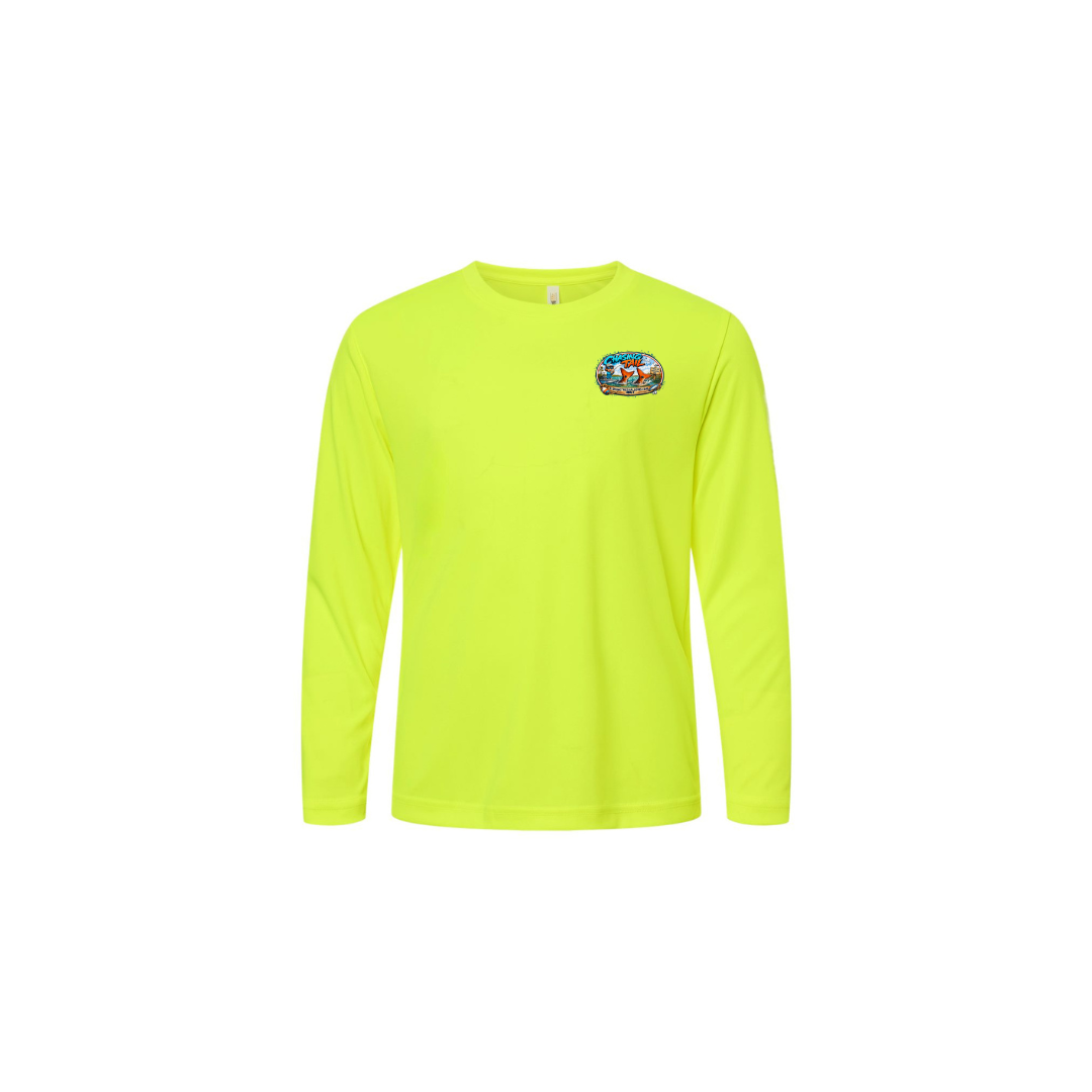 Youth Chasing Tail – Youth Long Sleeve in Safety Yellow - front logo view