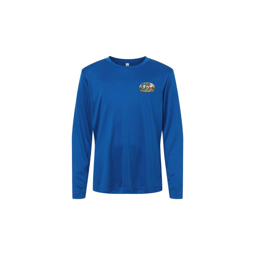 Dad and Son – Youth Long Sleeve in True Royal - front logo view
