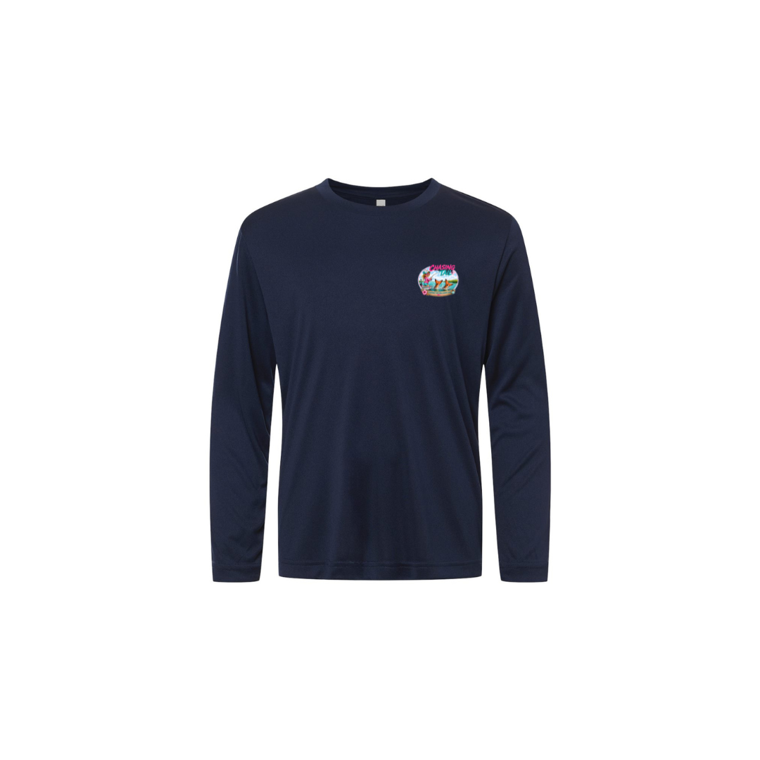 Best Friend Fishing – Girls Long Sleeve in Classic Navy - front logo view
