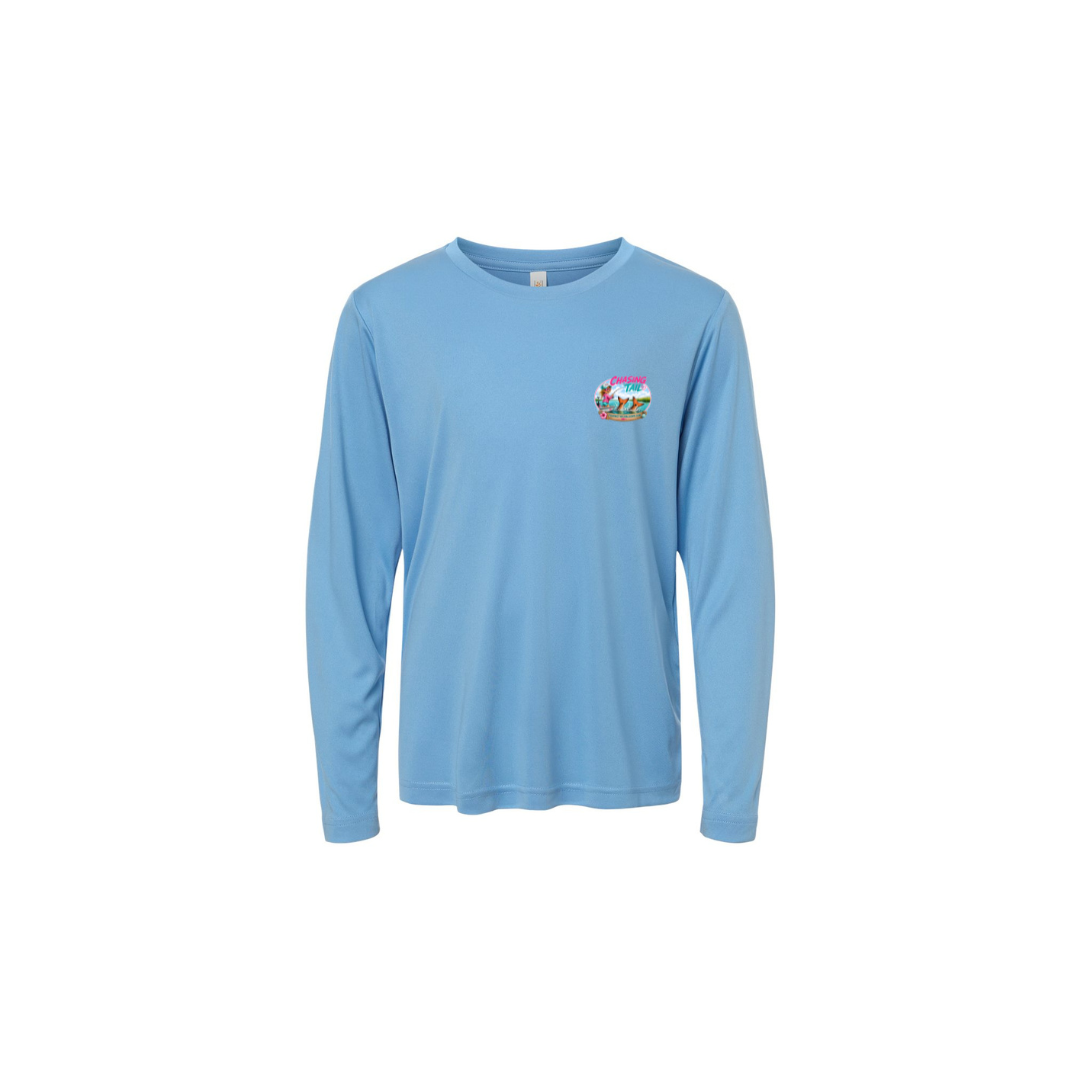 Girl Games – Girls Long Sleeve in Columbia Blue - front logo view