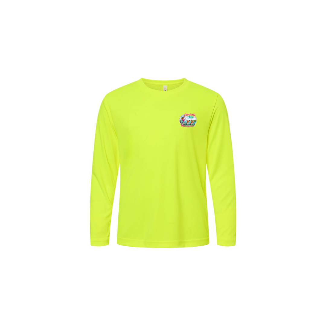 Best Friend Fishing – Girls Long Sleeve in Safety Yellow - front logo view