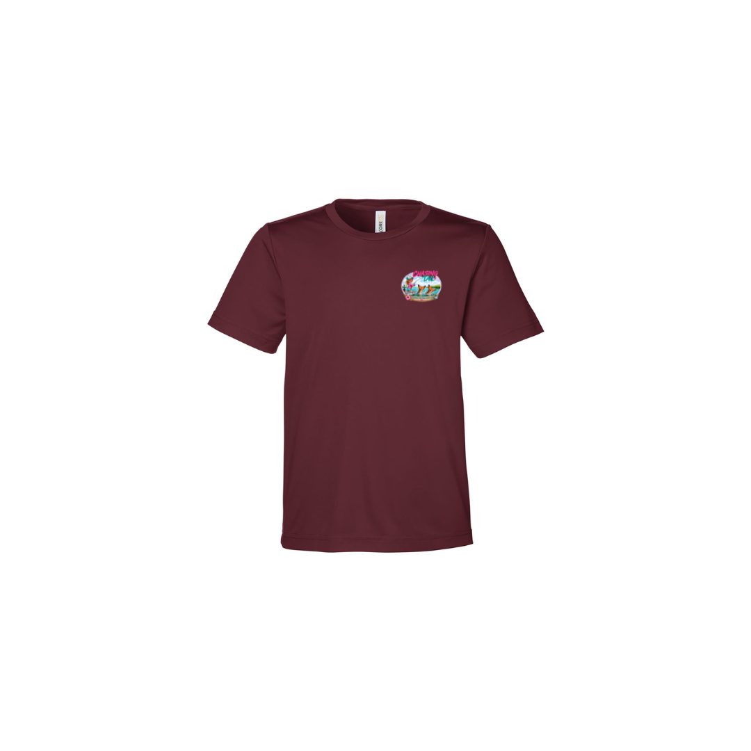 Best Friend Fishing – Girls Short Sleeve in Burgundy - front logo view
