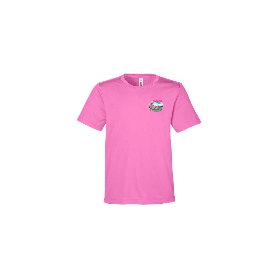 Girl Games – Girls Short Sleeve in Charity Pink - front logo view