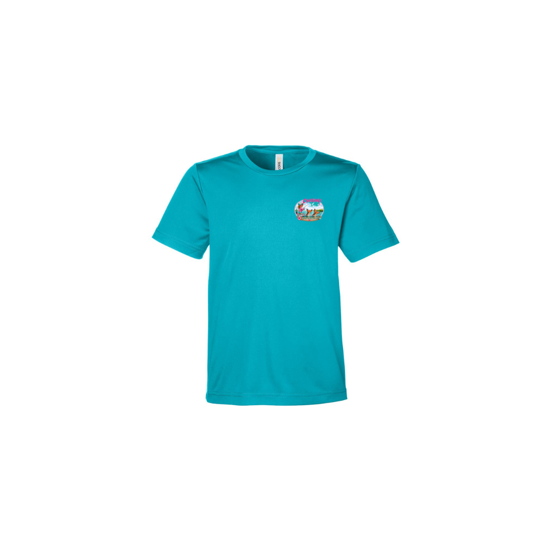 Best Friend Fishing – Girls Short Sleeve in Clear Teal - front logo view