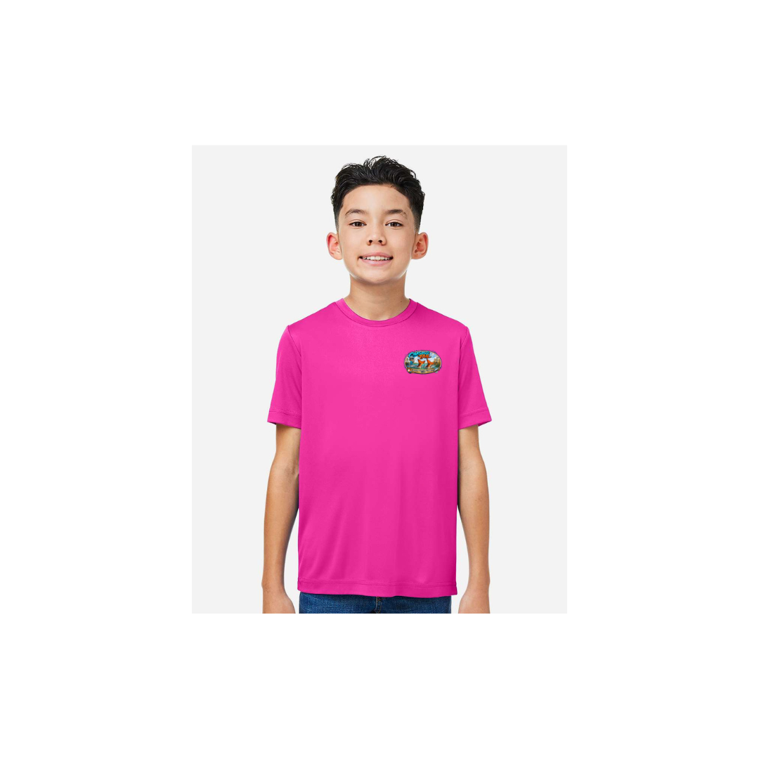 Dad and Son – Youth Short Sleeve in Bright Magenta - front logo view