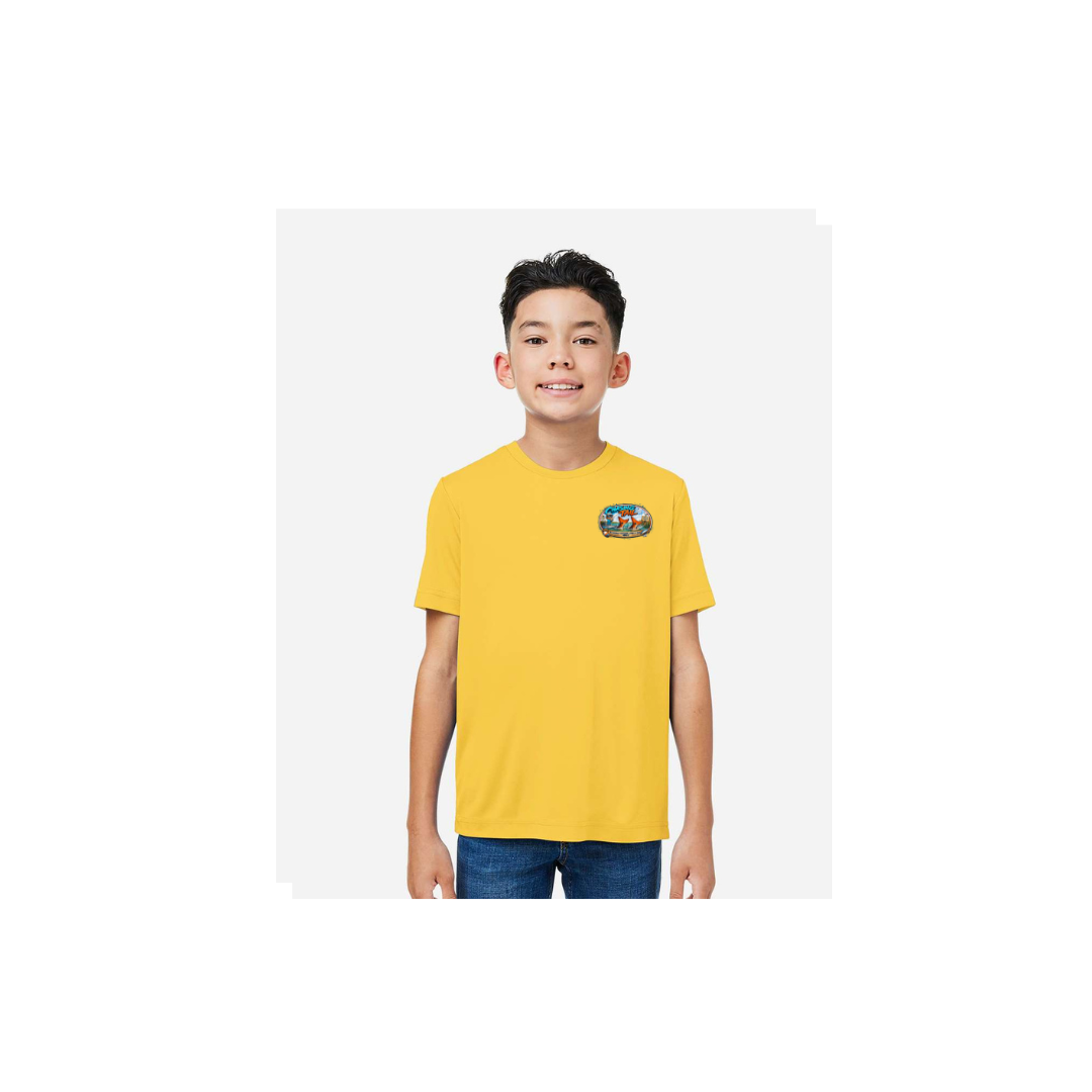 Youth Chasing Tail – Youth Short Sleeve in Campus Gold - front logo view