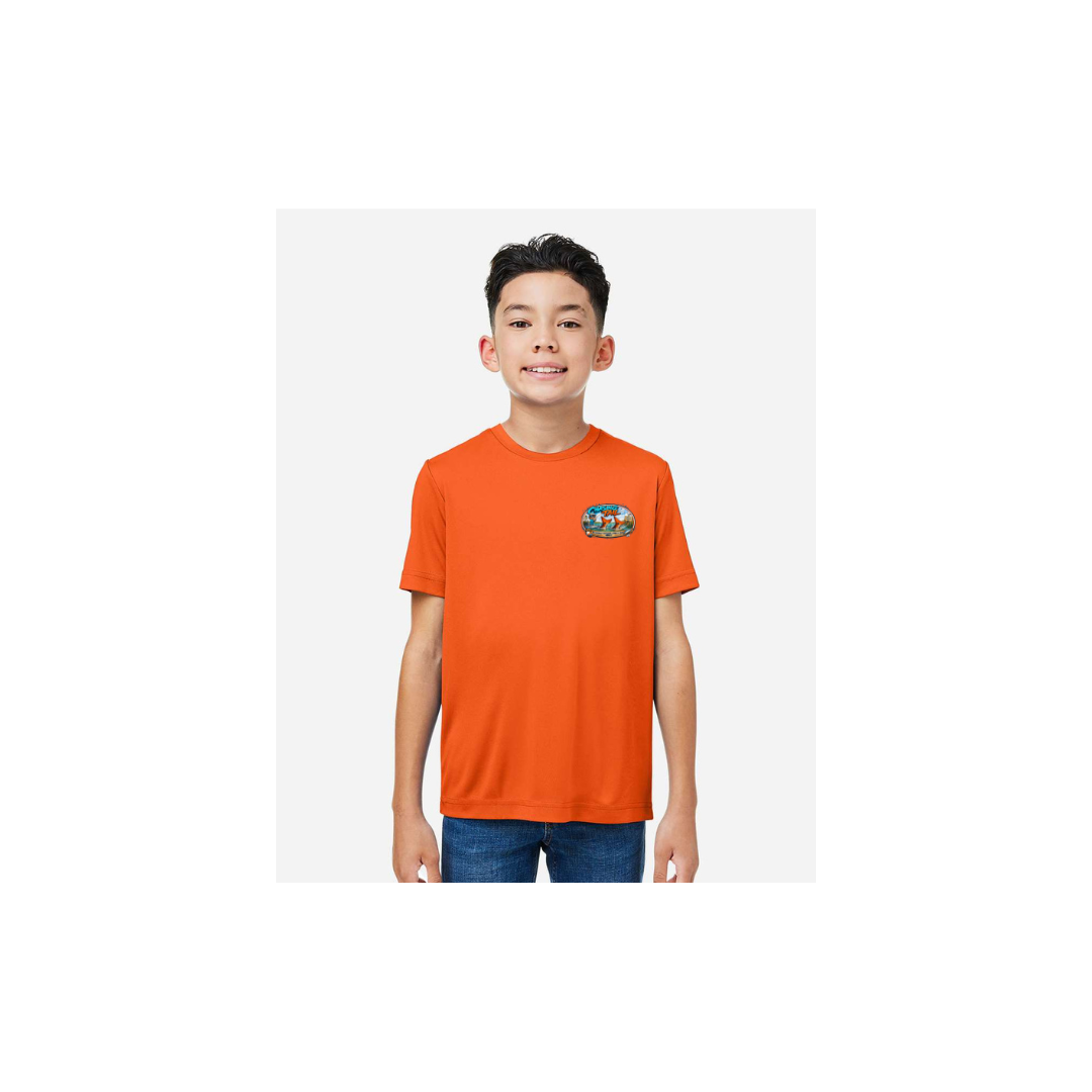 Youth Chasing Tail – Youth Short Sleeve in Campus Orange - front logo view