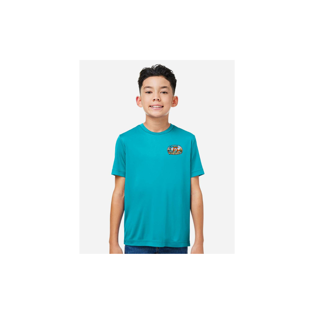 Youth Chasing Tail – Youth Short Sleeve in Clear Teal - front logo view
