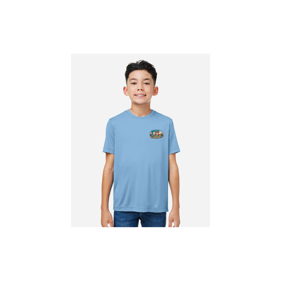 Youth Chasing Tail – Youth Short Sleeve in Columbia Blue - front logo view
