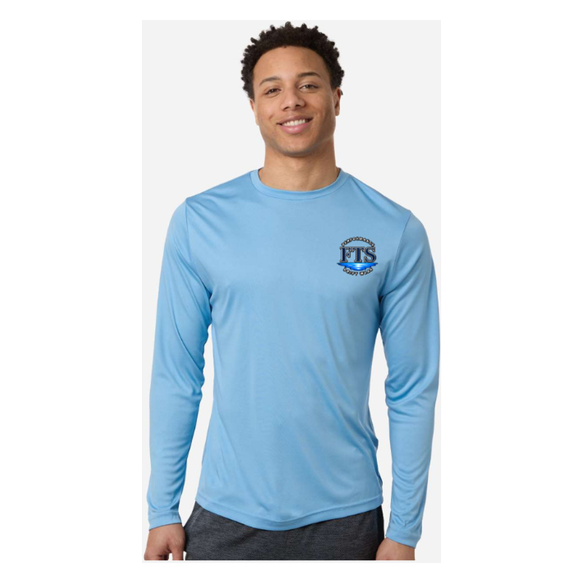 Reel Addict – Men's Long Sleeve - Columbia Blue - Front