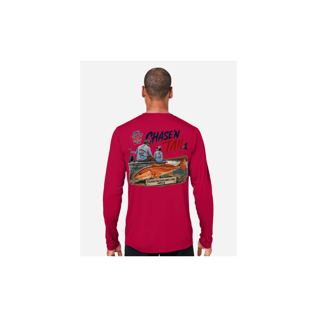 Dad and Son – Men's Long Sleeve in Classic Red - back view