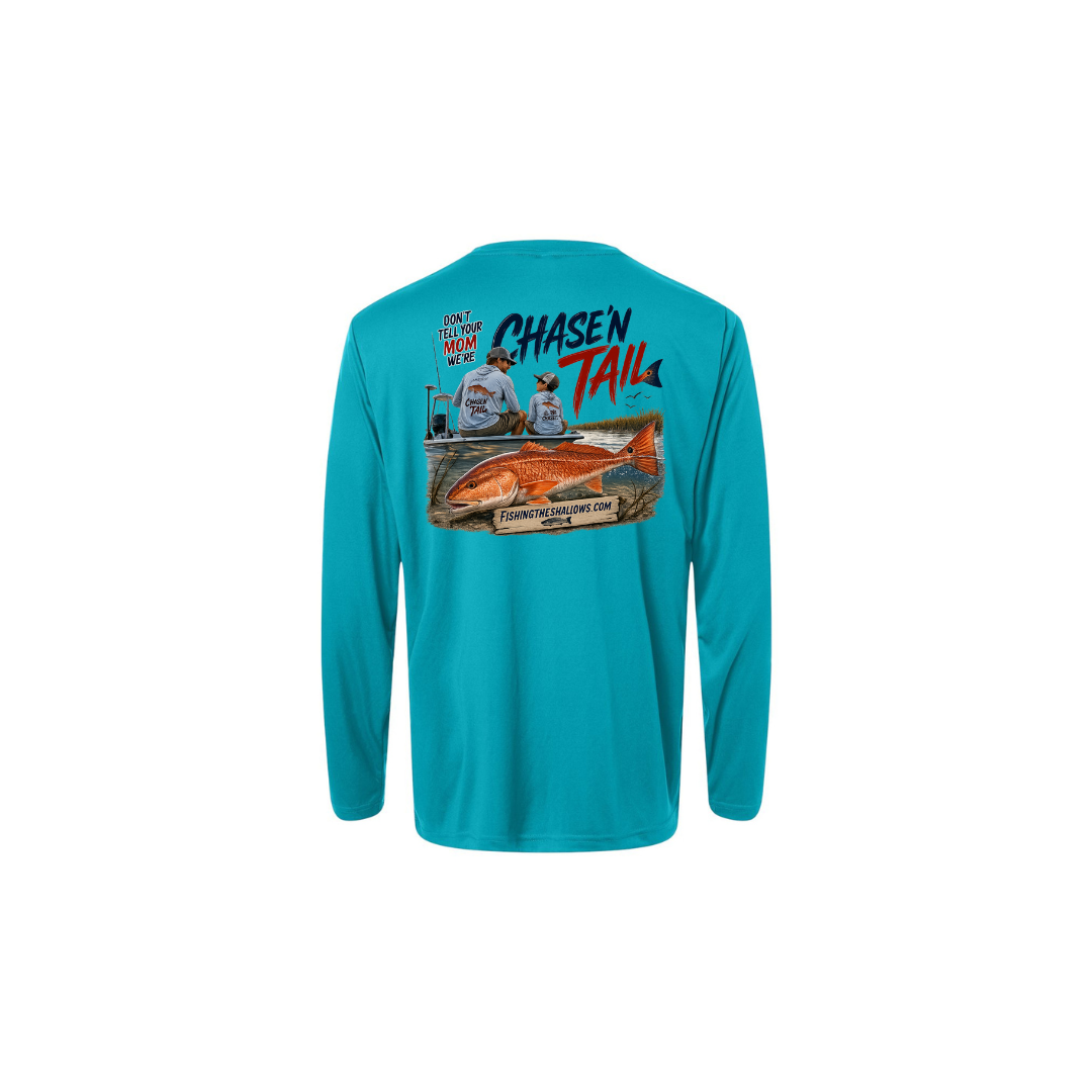 Dad and Son – Youth Long Sleeve in Clear Teal - back view