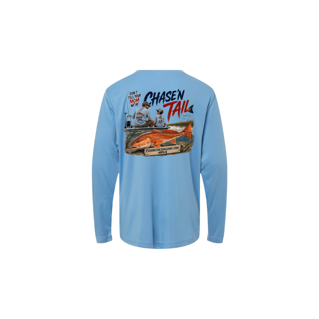 Dad and Son – Youth Long Sleeve in Columbia Blue - back view