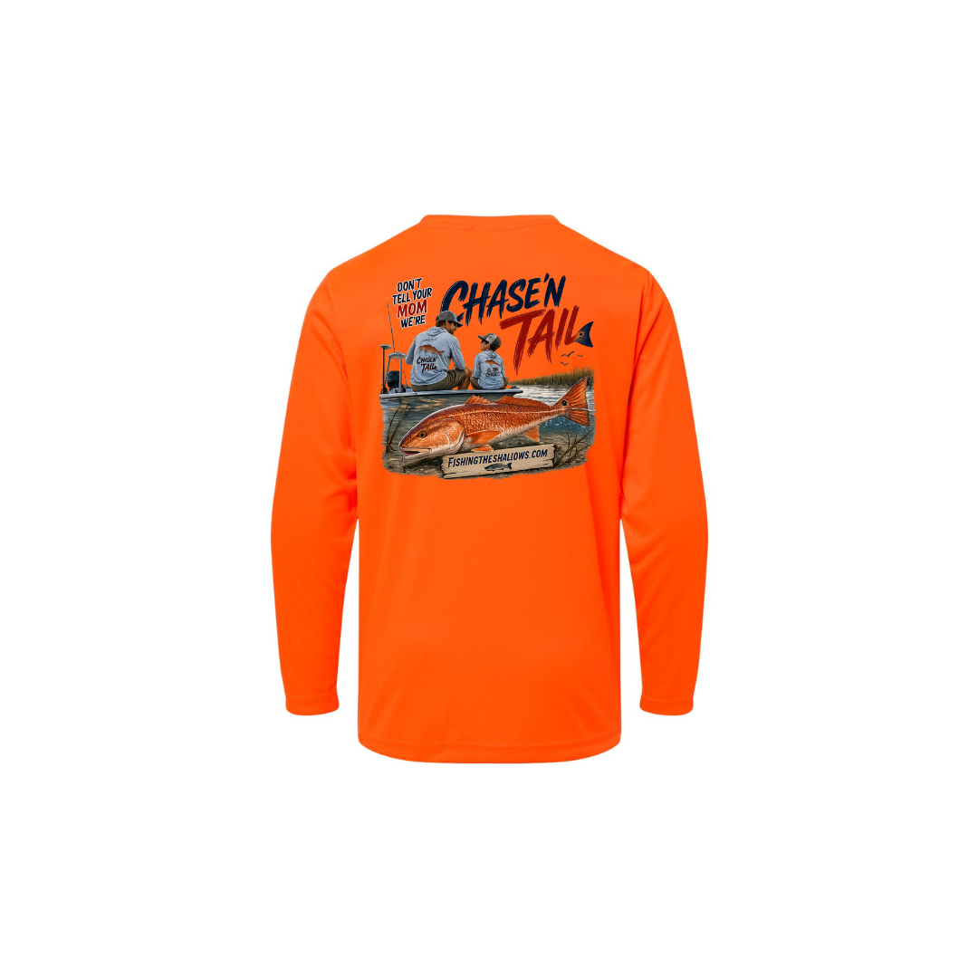 Dad and Son – Youth Long Sleeve in Safety Orange - back view
