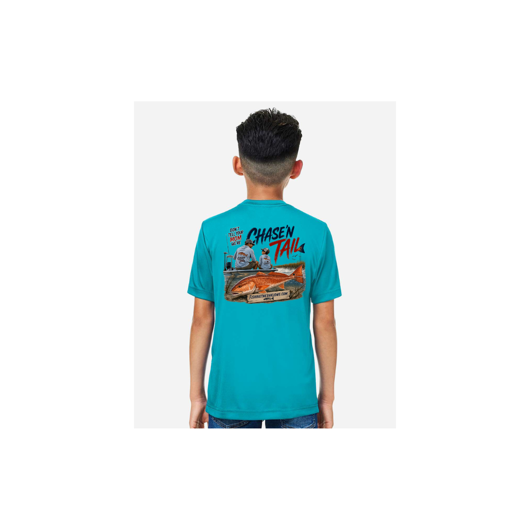 Dad and Son – Youth Short Sleeve in Clear Teal - back view