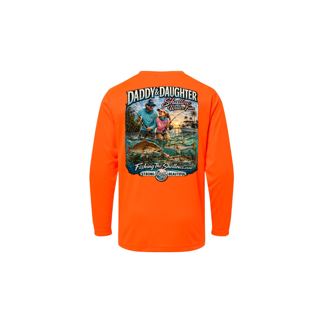 Daddy Daughter – Girls Long Sleeve in Safety Orange - back view