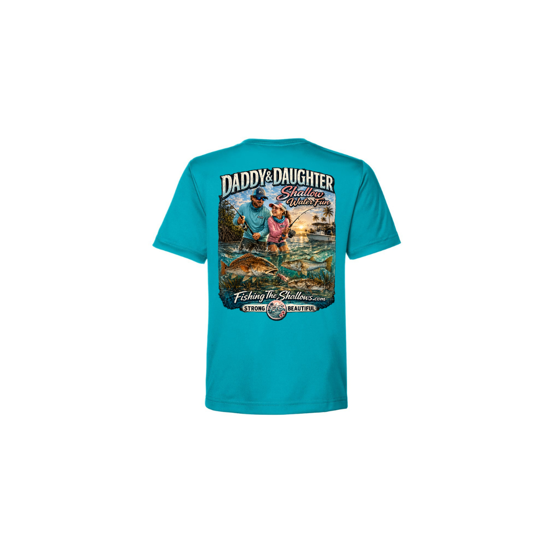 Daddy Daughter – Girls Short Sleeve in Clear Teal - back view