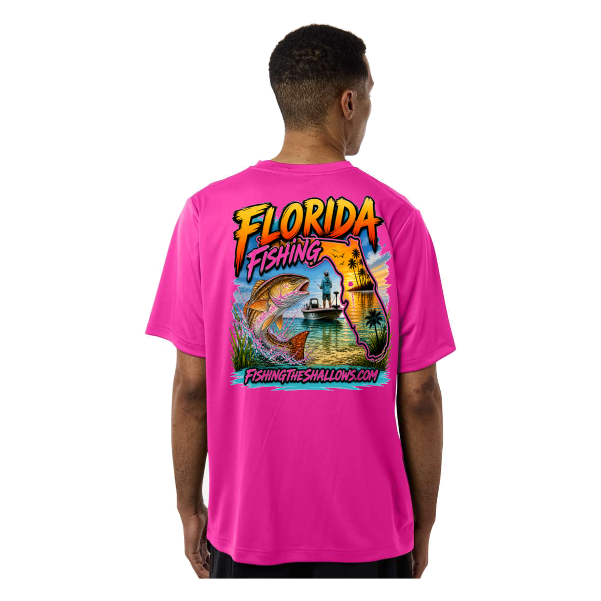 Florida FTS SS in Bright Magenta, back view - mens short sleeve performance fishing shirt by Fishing The Shallows