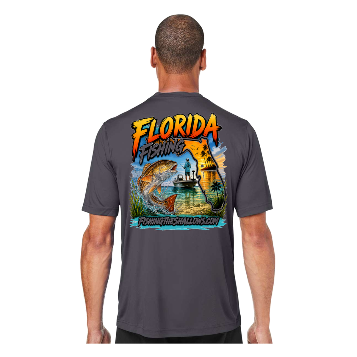 Florida FTS SS in Carbon, back view - mens short sleeve performance fishing shirt by Fishing The Shallows