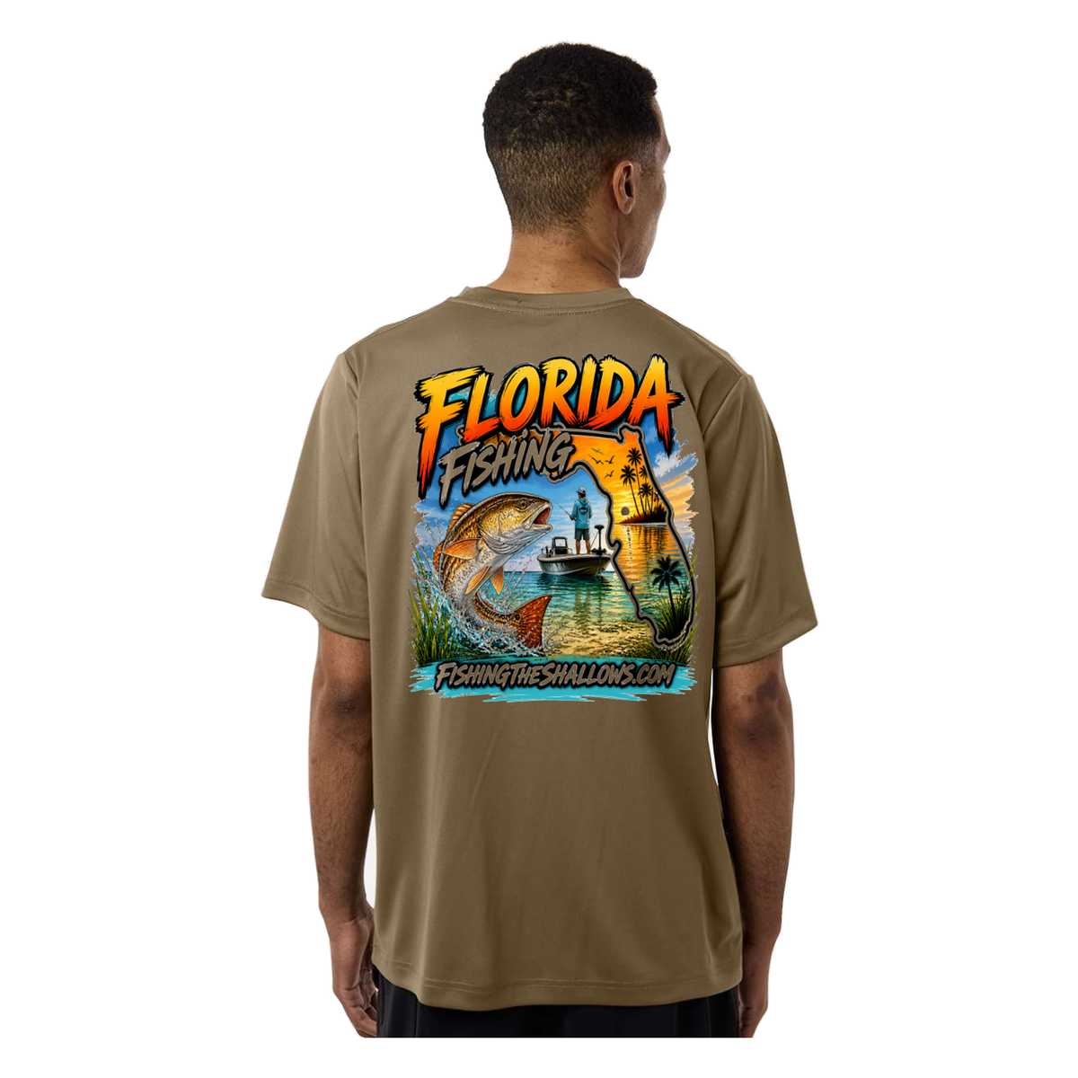 Florida FTS SS in Coyote Brown, back view - mens short sleeve performance fishing shirt by Fishing The Shallows