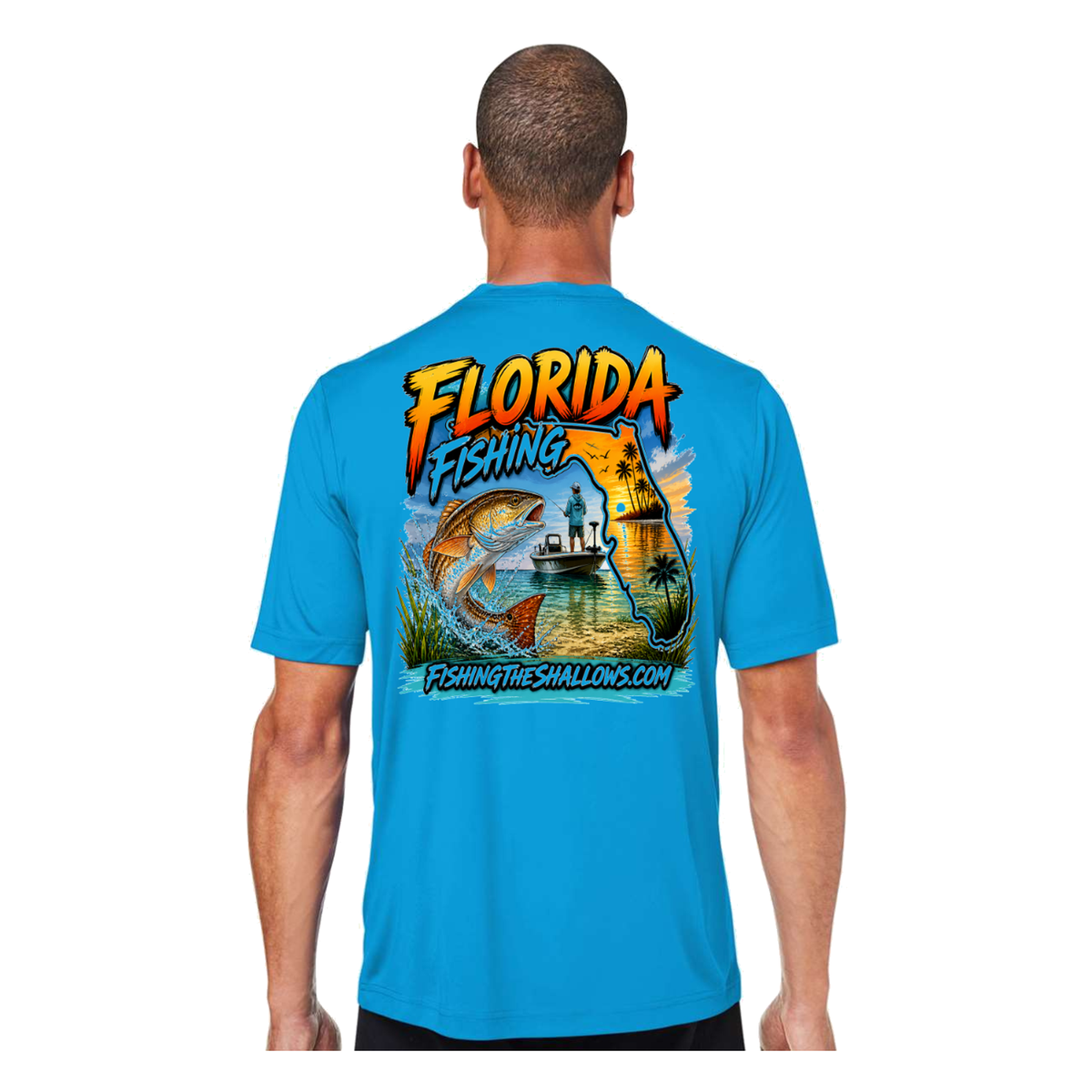 Florida FTS SS in Electric Blue, back view - mens short sleeve performance fishing shirt by Fishing The Shallows