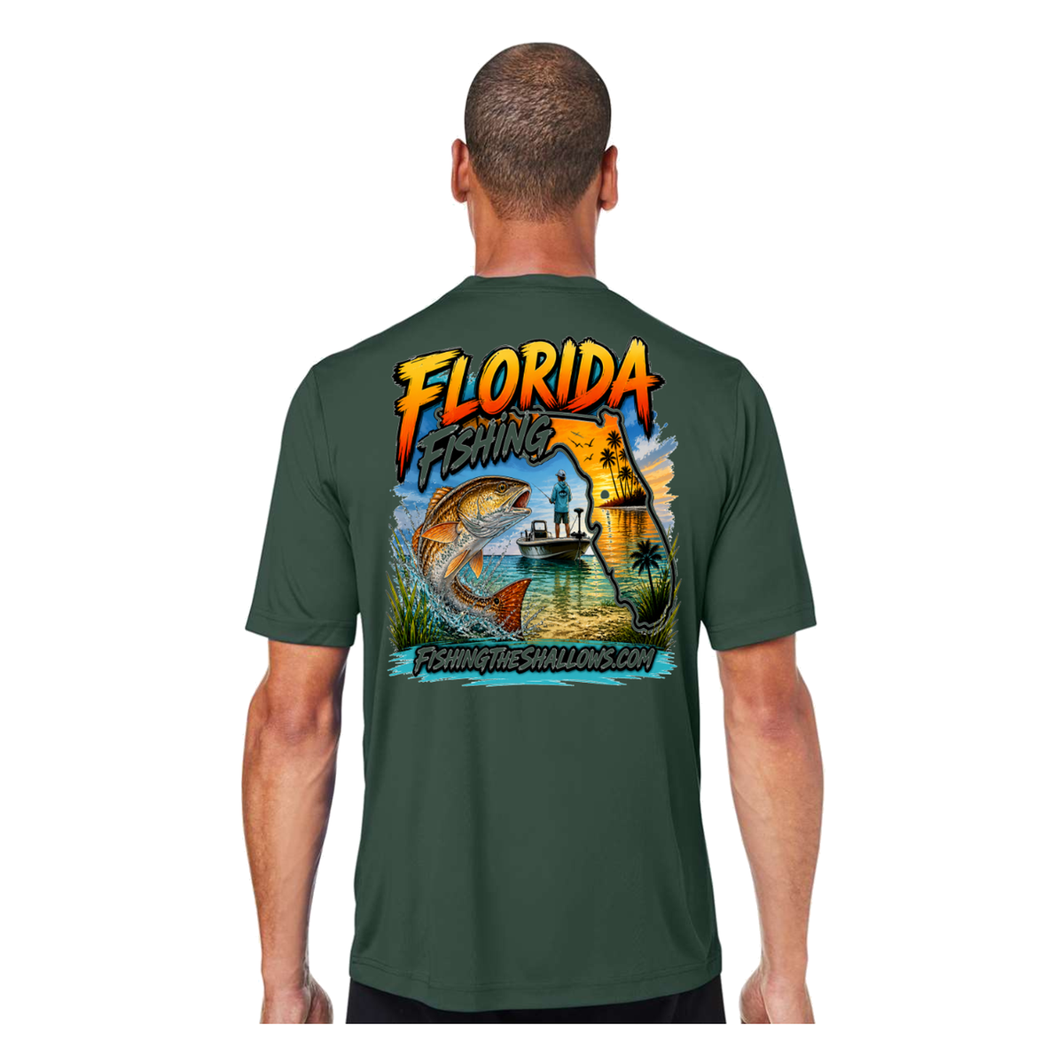 Florida FTS SS in Forest, back view - mens short sleeve performance fishing shirt by Fishing The Shallows