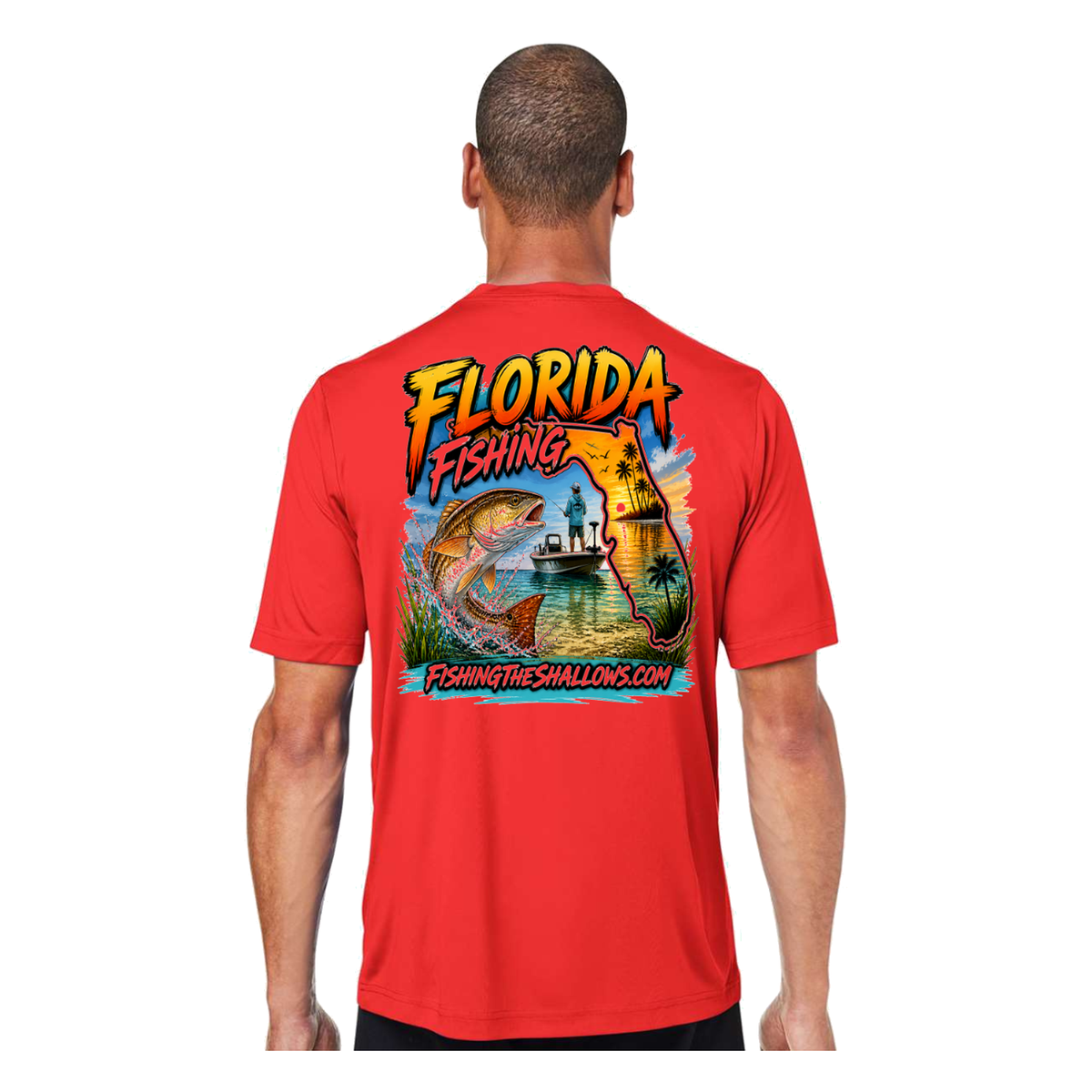 Florida FTS SS in Marina Red, back view - mens short sleeve performance fishing shirt by Fishing The Shallows