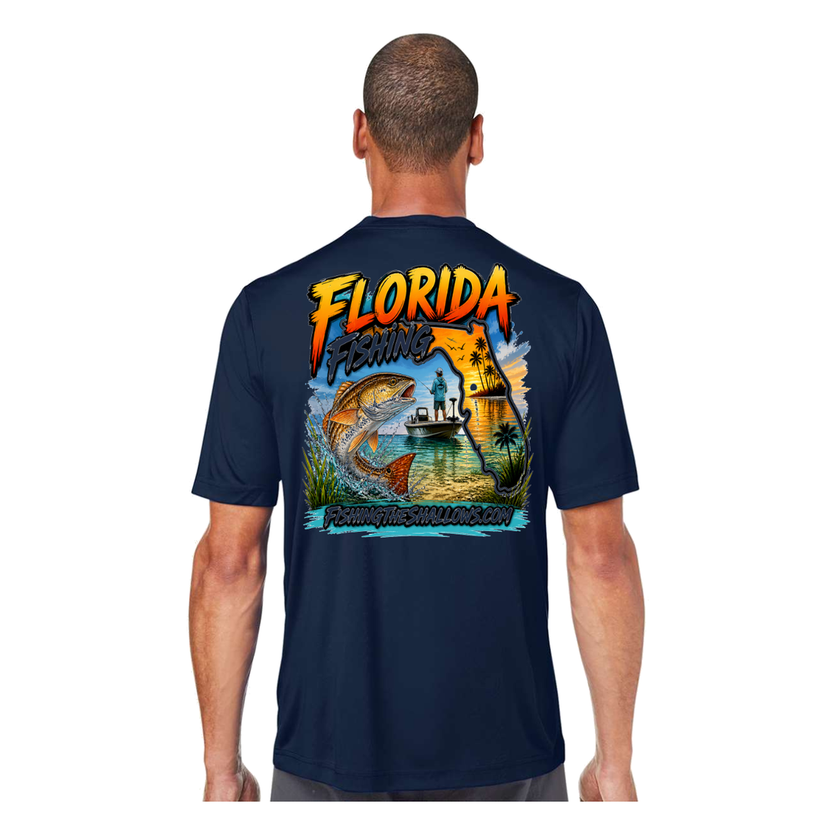 Florida FTS SS in Classic Navy, back view - mens short sleeve performance fishing shirt by Fishing The Shallows
