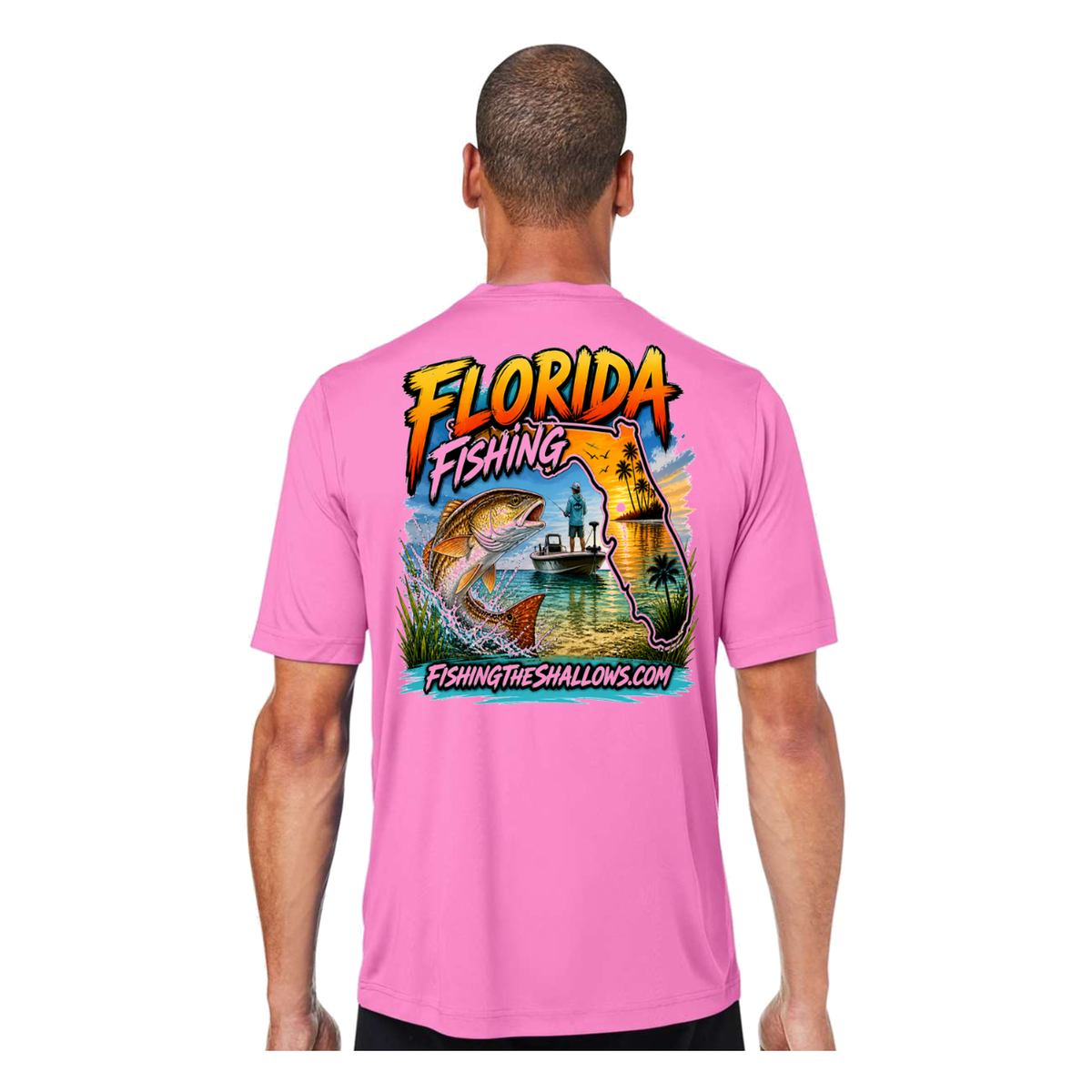 Florida FTS SS in Charity Pink, back view - mens short sleeve performance fishing shirt by Fishing The Shallows