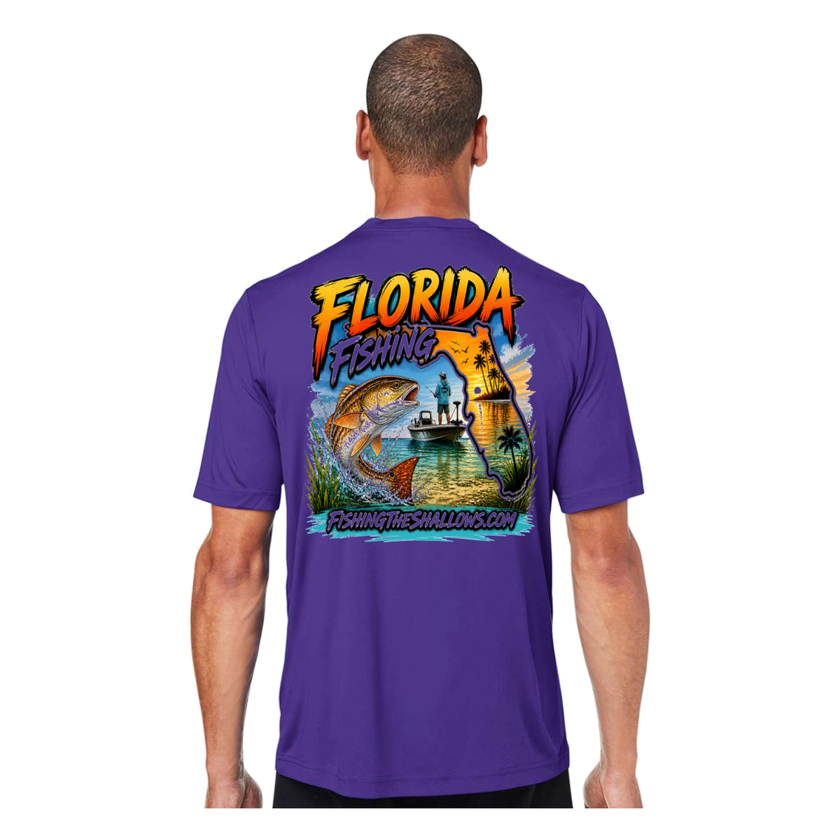 Florida FTS SS in Campus Purple, back view - mens short sleeve performance fishing shirt by Fishing The Shallows