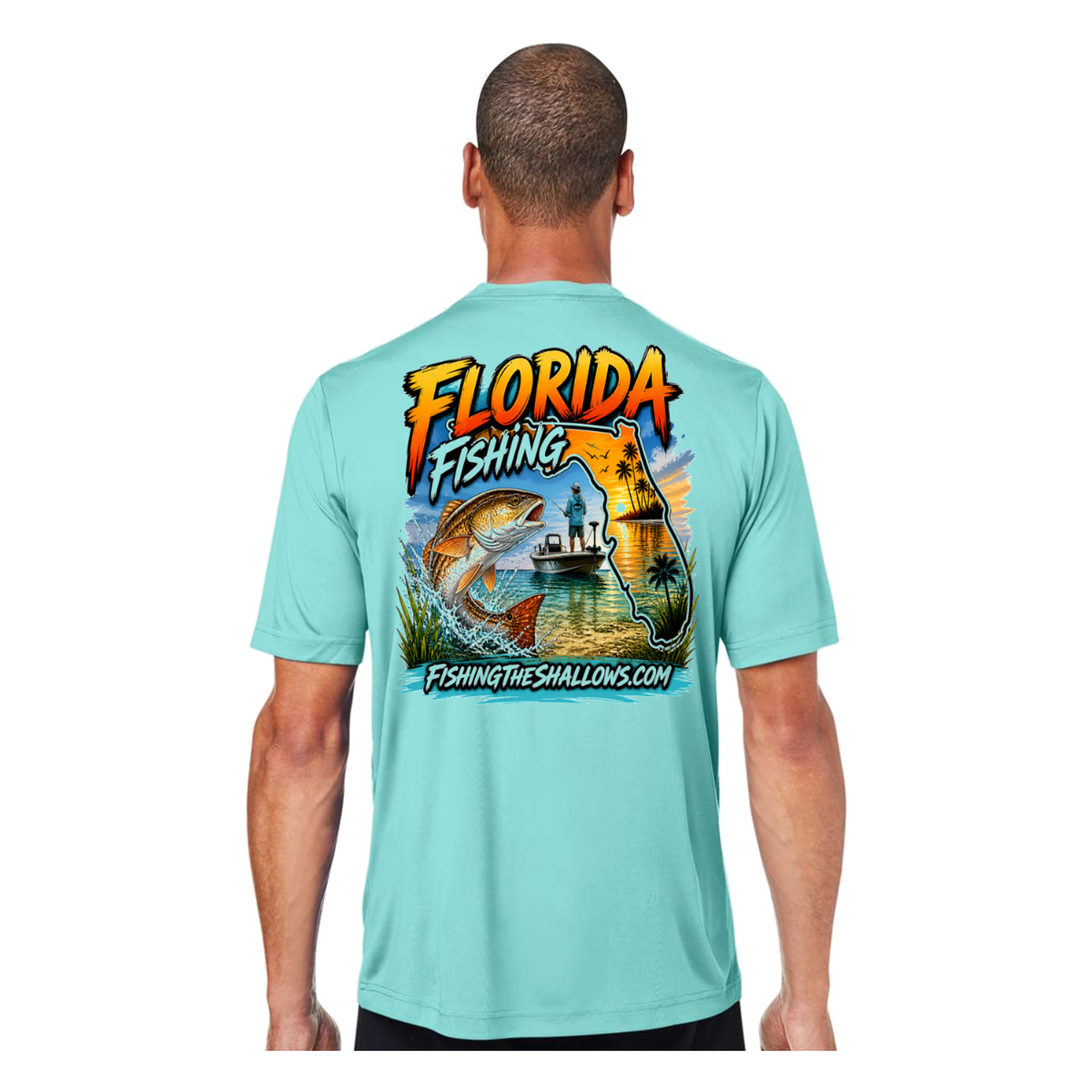 Florida FTS SS in Sea Glass, back view - mens short sleeve performance fishing shirt by Fishing The Shallows
