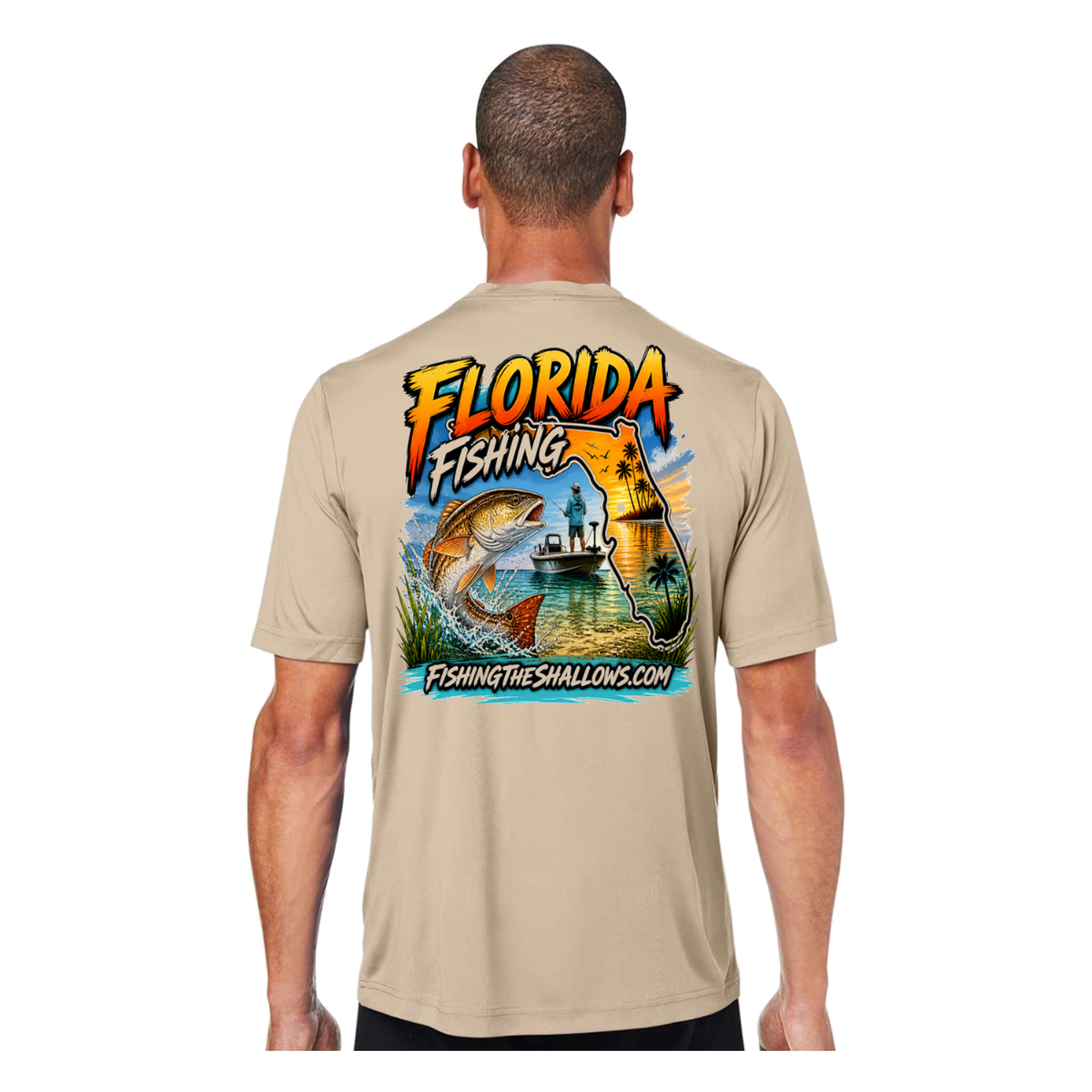 Florida FTS SS in Stone, back view - mens short sleeve performance fishing shirt by Fishing The Shallows