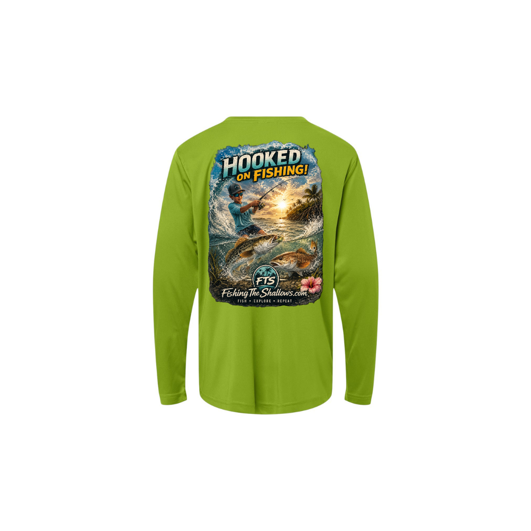 Hooked On Fishing – Youth Long Sleeve in Acid Green - back view