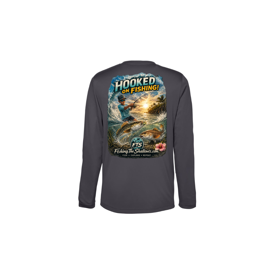 Hooked On Fishing – Youth Long Sleeve in Carbon - back view