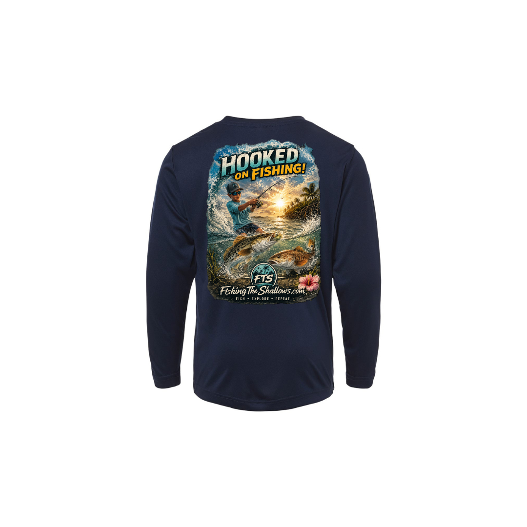 Hooked On Fishing – Youth Long Sleeve in Classic Navy - back view