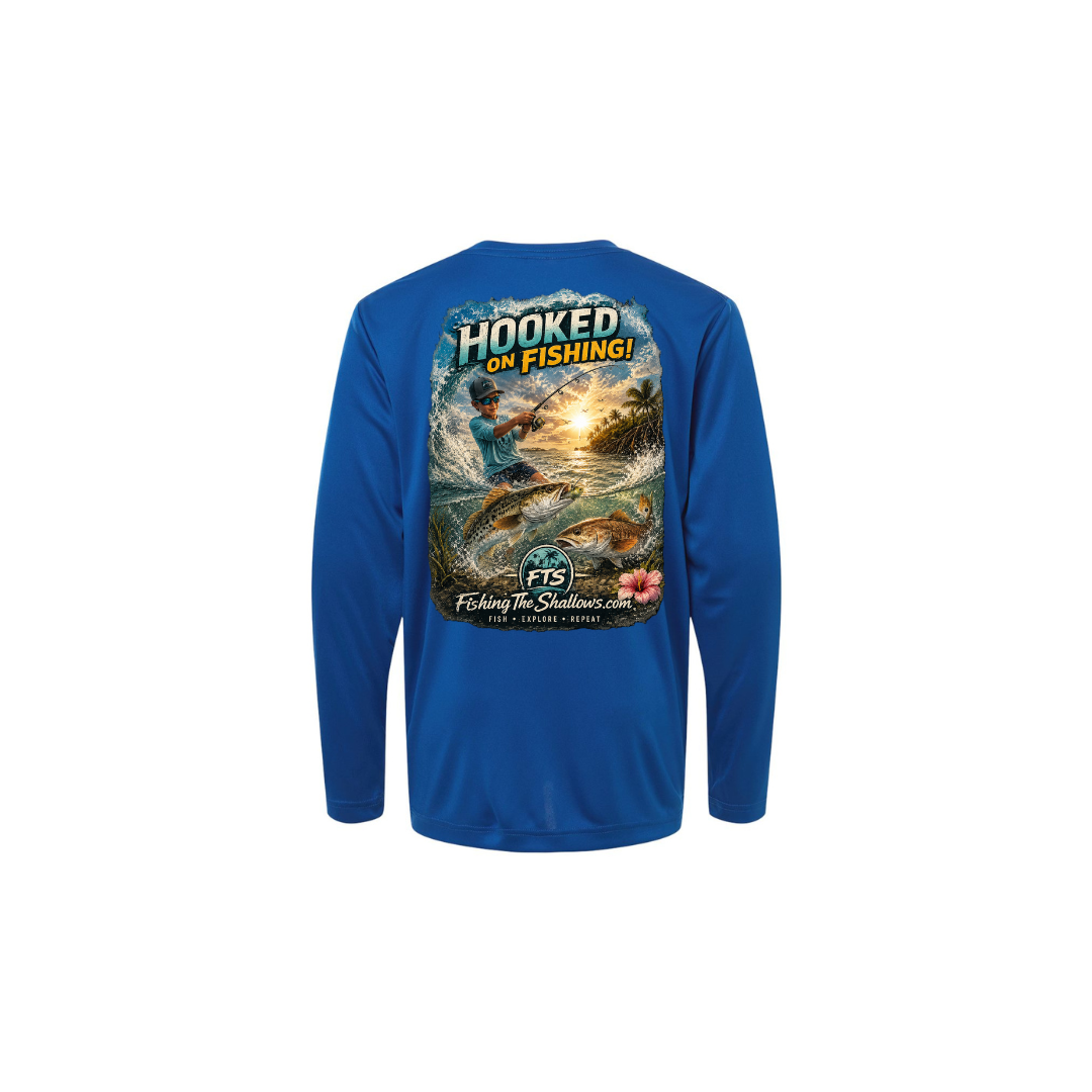 Hooked On Fishing – Youth Long Sleeve in True Royal - back view