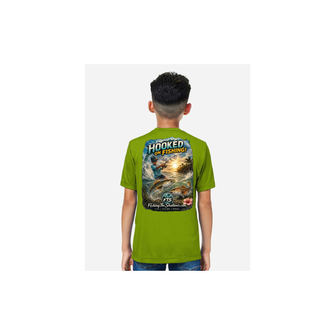 Hooked On Fishing – Youth Short Sleeve in Acid Green - back view