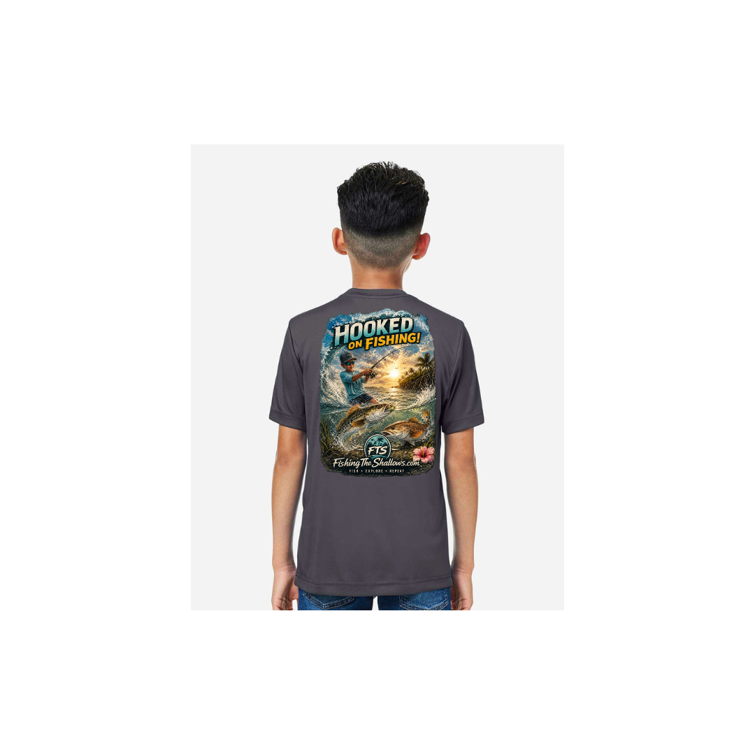 Hooked On Fishing – Youth Short Sleeve in Carbon - back view