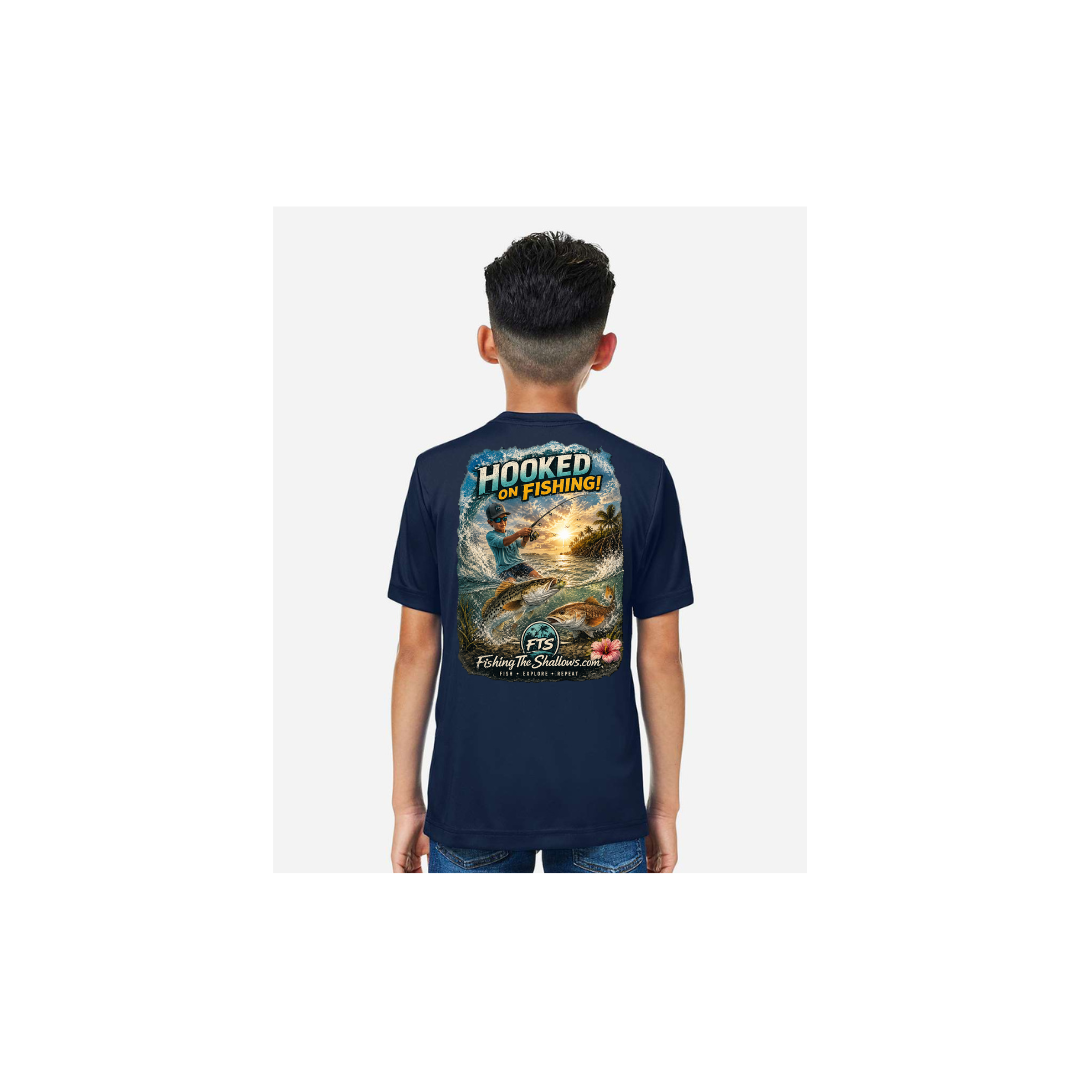 Hooked On Fishing – Youth Short Sleeve in Classic Navy - back view