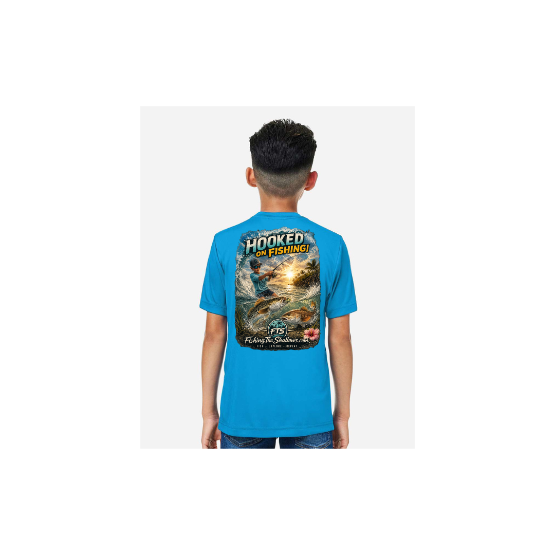 Hooked On Fishing – Youth Short Sleeve in Electric Blue - back view
