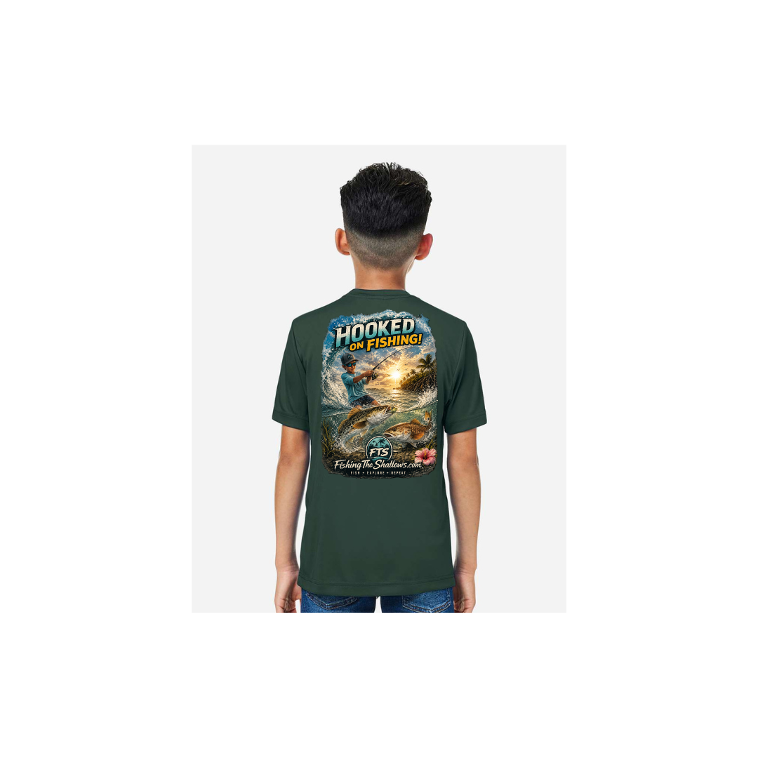 Hooked On Fishing – Youth Short Sleeve in Forest - back view
