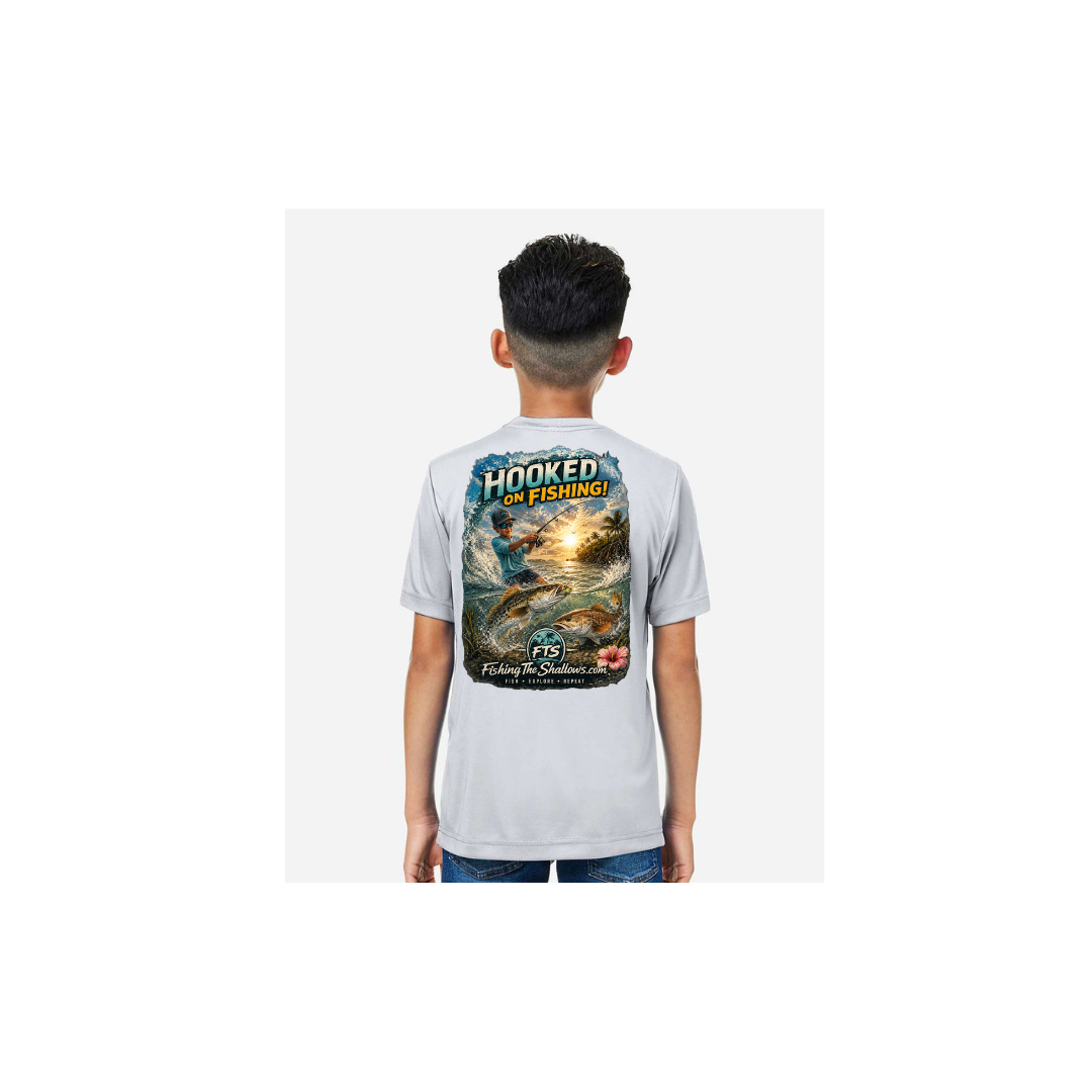 Hooked On Fishing – Youth Short Sleeve in Platinum - back view