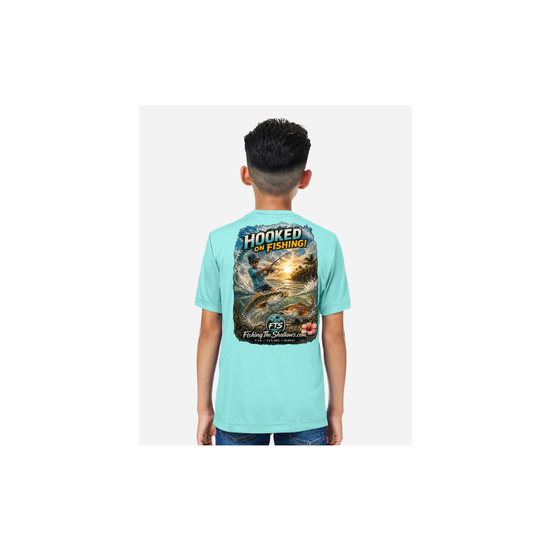 Hooked On Fishing – Youth Short Sleeve in Sea Glass - back view